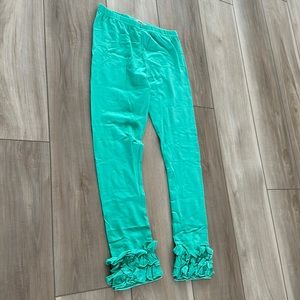 NWOT Adorable Essentials Boutique Girls Size 8 Ruffle Stretch Leggings Green